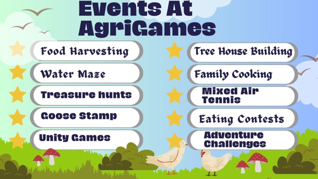 AgriGames Rewards for Married Couples.Here are some of the Events at AgriGames, Harvesting, Water Maze, Treasure hunts, mixed mazes, goose stomp, adventure challenges, unity game, tickle endurance, tree house building, family cooking, mixed air tennis, eating contest, adventurous challenges