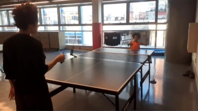 Sher and Keilah play table tennis to unwind. World greatest fashion designer taking a break. Mom and daughter playing Table tennis Together during mommy and daughter playing time