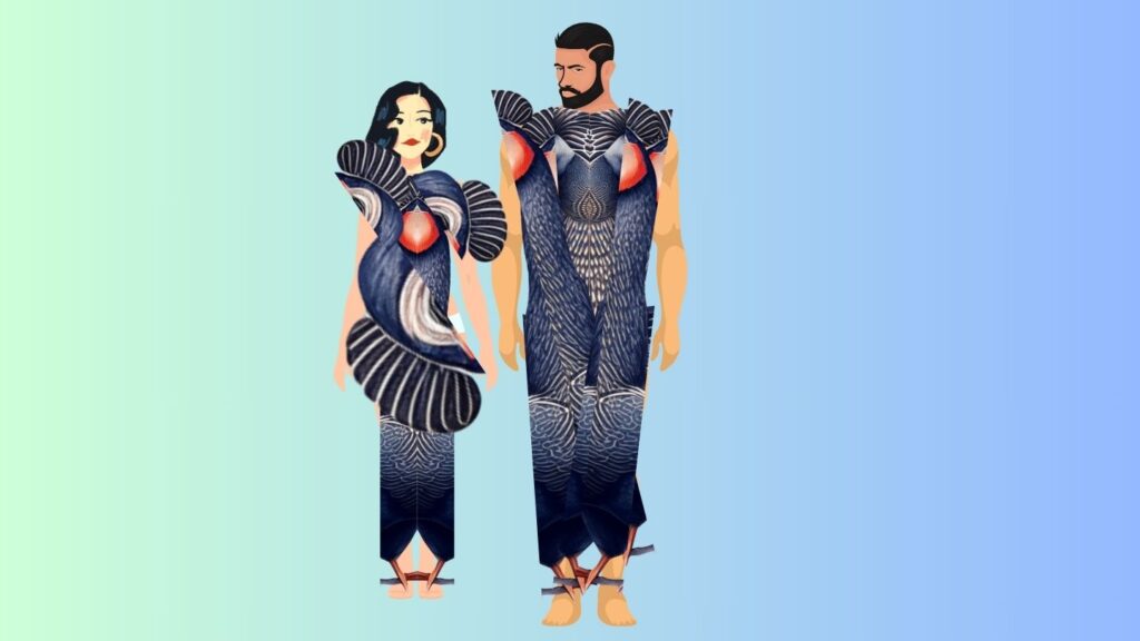 Matching fashion design clothing for loving husband and wives with wonderful gradient, use of fabric and print by the World Number One Fashion Designer Sher Trott Bailey