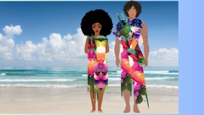 Royal Couple Fashion, Stunning Amazing and elegant fashion designs for married couples with multicolored wonderful gradient, use of fabric and print by the Greatest Fashion Designer Sher Trott Bailey