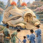 Trott Bailey Family Makji Royal Veil model a regal mobile dwelling docked near the trott bailey family blossom halls.mphibious vehicle that can traverse both land and water and be transformed into a house beautiful sleek and practical.