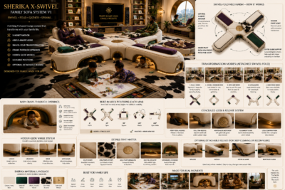 The Sherika X-Swivel Family Sofa and Floor-Integrated Art Station. Parent Relief and Kids Delight systems into architecture and The Sherika X-Swivel Family Sofa and Floor-Integrated Art Station. Parent Relief and Kids Delight systems into architecture and