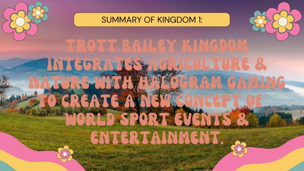 2. Trott Bailey kingdom integrates agriculture and nature with halogram gaming to create a new concept of world sports events and entertainment