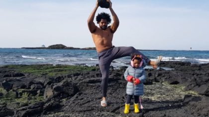 Quadrillionaire bodybuilder Kimroy KB Bailey seaside workout with princess Keilah