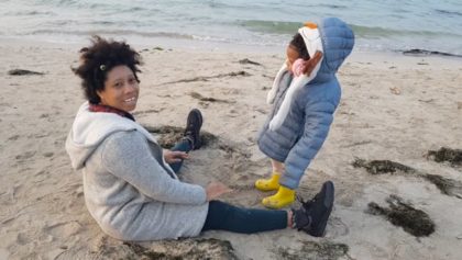 Sunset seaside on Hamdeok Beach and play in the sand Jeju South Korea