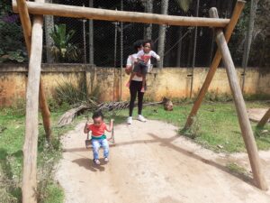 cute Daddy & Daughter feed bird. Cute daddy & Daughter Activities Healthy baby standing up.