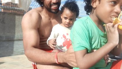 Princesses Keilah and Kaleeyon snack time during World School Swim session at SESC 24 de Maio Sao Paulo