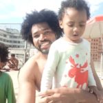 Beautiful Natural Hair Daddy & Daughters take a Swim. swim at SESC. Heathy baby standing up