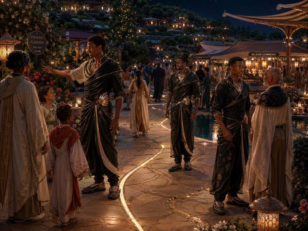 People in ornate, flowing