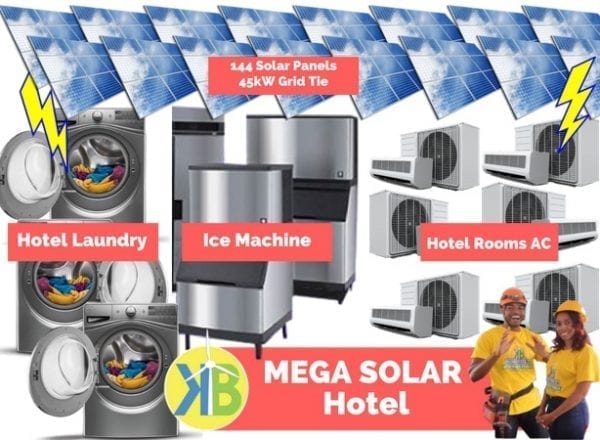 Hotel MEGA Solar 45kW System 144 PV Panels & Battery Backup