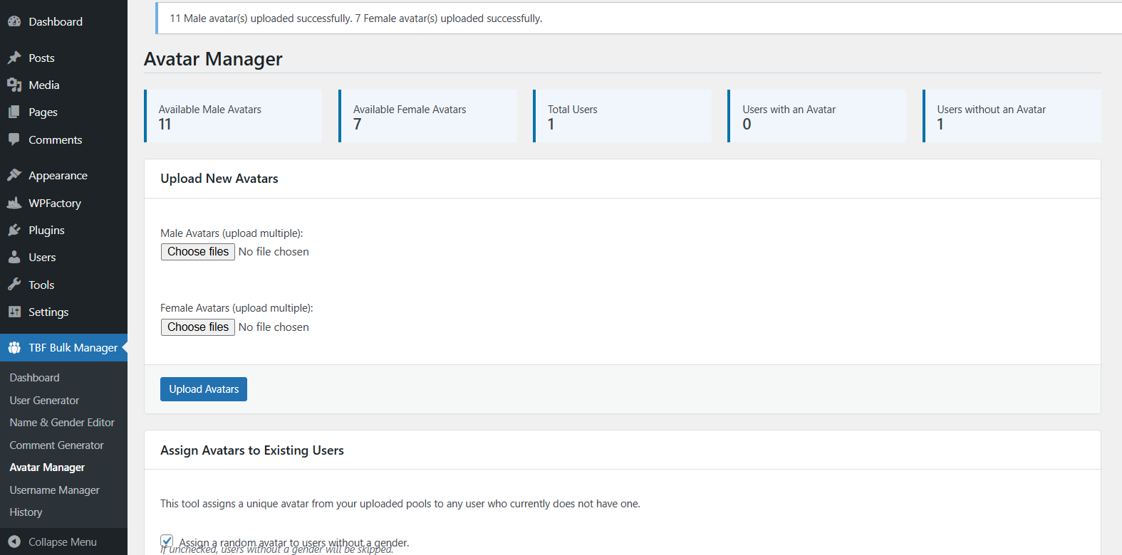 Avatar Manager — Main View screenshot of TBF Bulk Feedback Manager