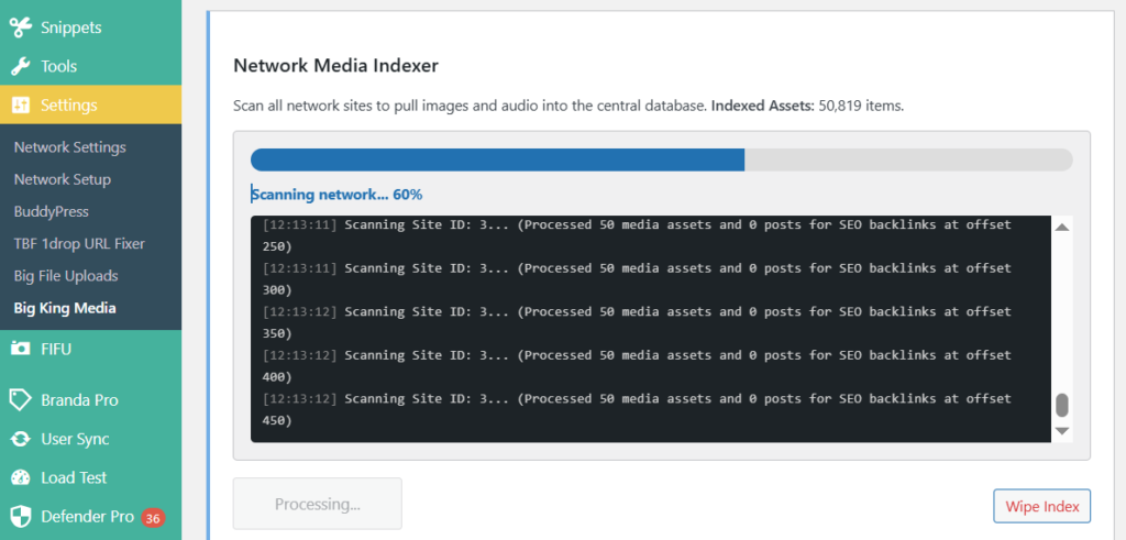 Network Media Indexer AJAX-powered index builder for scanning media across subsites