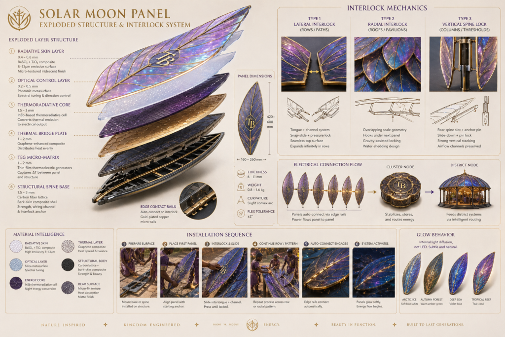 Solar moon panel exploded structure and interlock system catalog