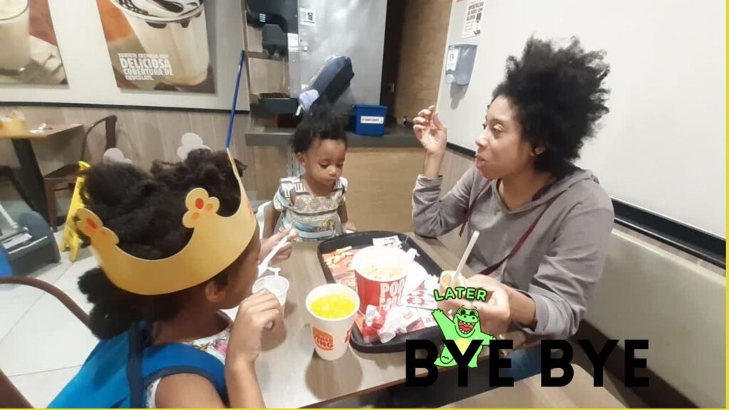 The Quadrillionaires of the Trott Bailey Family haivng a quick meal at Burger King Brazil.