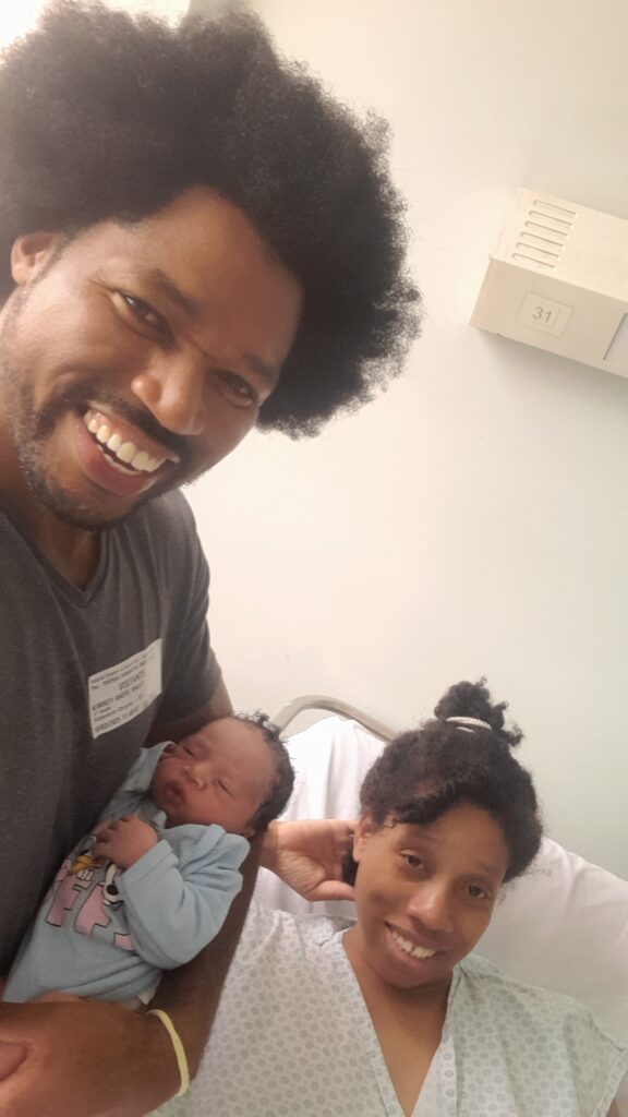 Crown Prince Kezidek Iztolev Trott Bailey 7 hours old with dad Kimroy Bailey and mom Sherika Trott Bailey 3