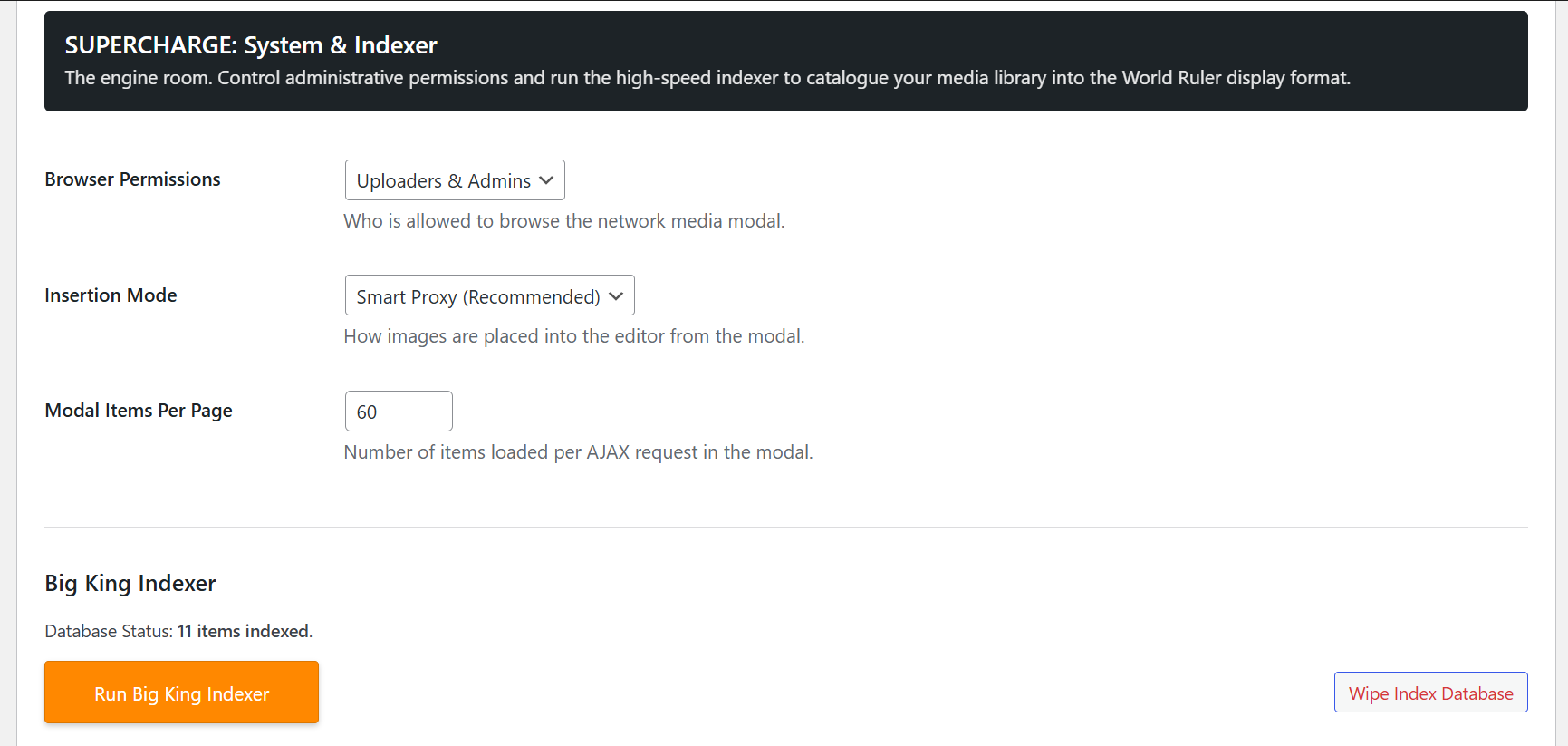 Big King Media Single Site Settings Full compatibility even if it is not a multisite network installation best media library plugin